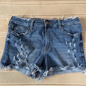 Vervet Casual Blue Frayed Hem Jean Shorts
